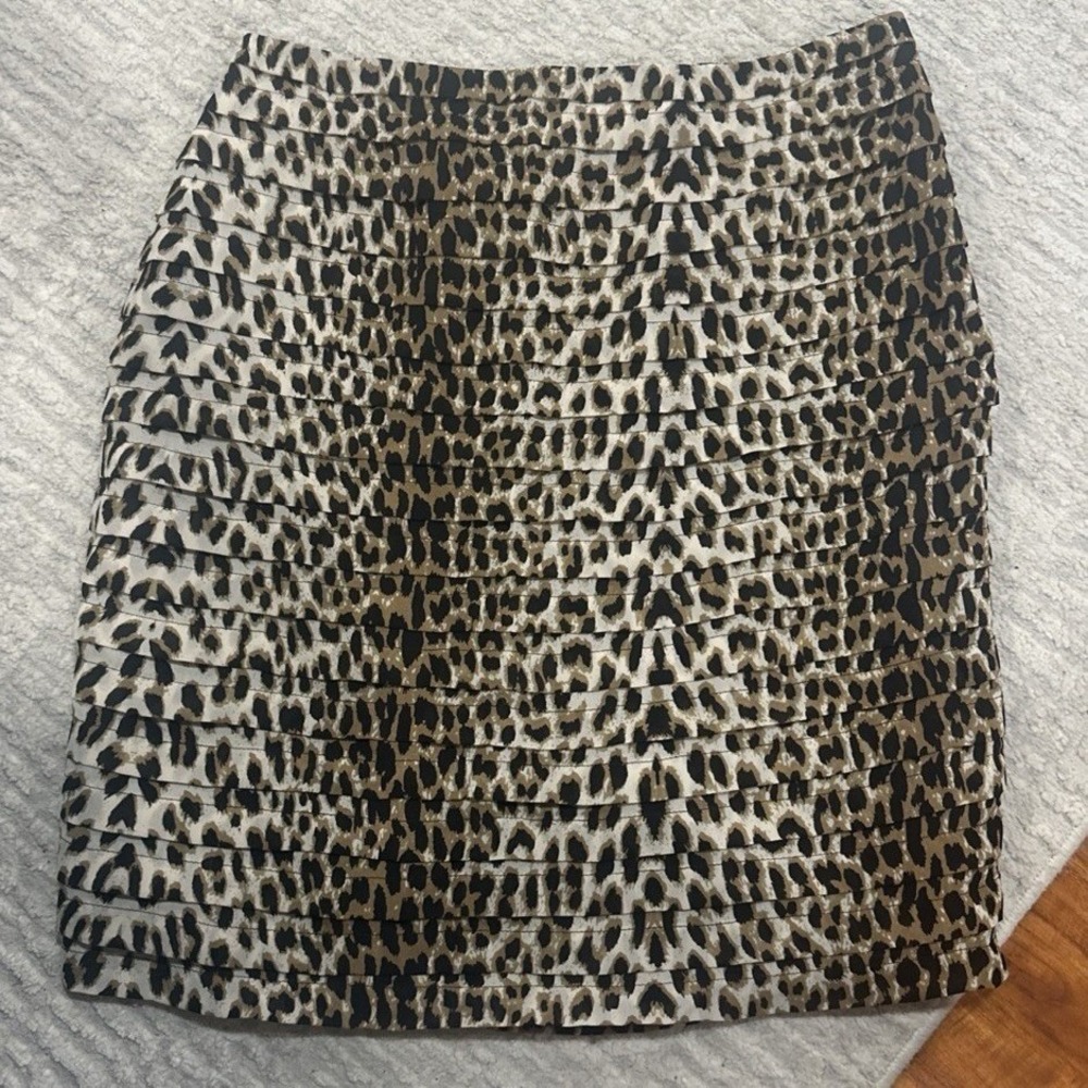Pleated Layer Animal Print Lined Pencil Skirt Leopard Cheetah 10 Career Stretch